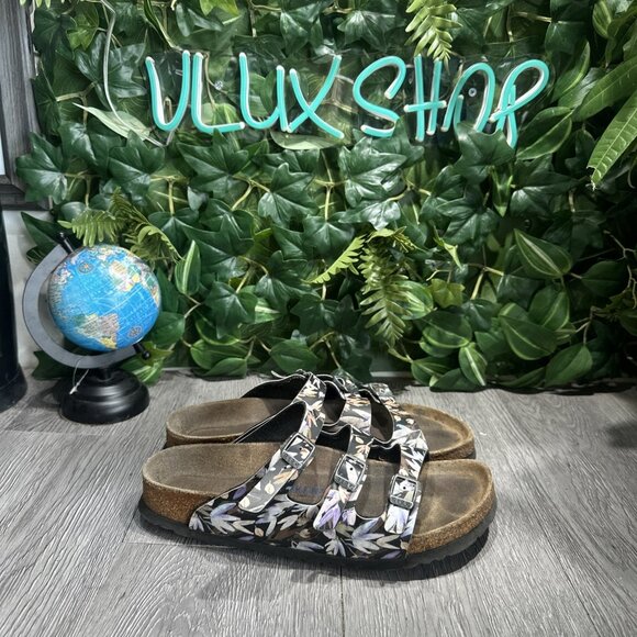 Birkenstock Florida Floral Black Sandals Women’s EU 39 US 8-8.5 Soft Bed - Picture 1 of 9